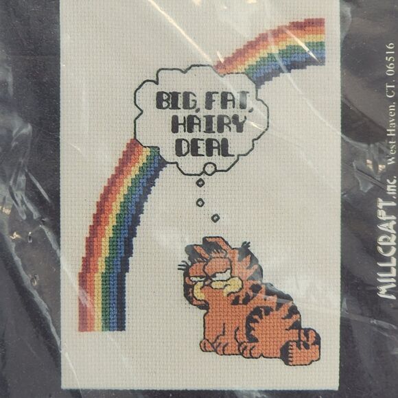 Vintage 1978 Garfield Cross Stitch Kit GCS-11 “Big Fat Hairy Deal” 5x7 Millcraft - Picture 4 of 6